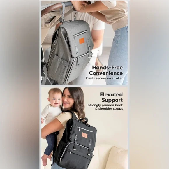 NWT..Gray Diaper Bag Backpack for Men and Women - Picture 4 of 9